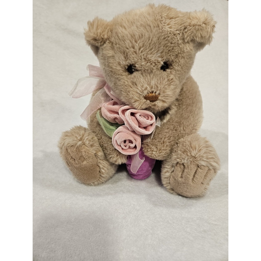 Gund Love 45127 Teddy Bear Plush Valentine Bear With Flowers Tan 11in